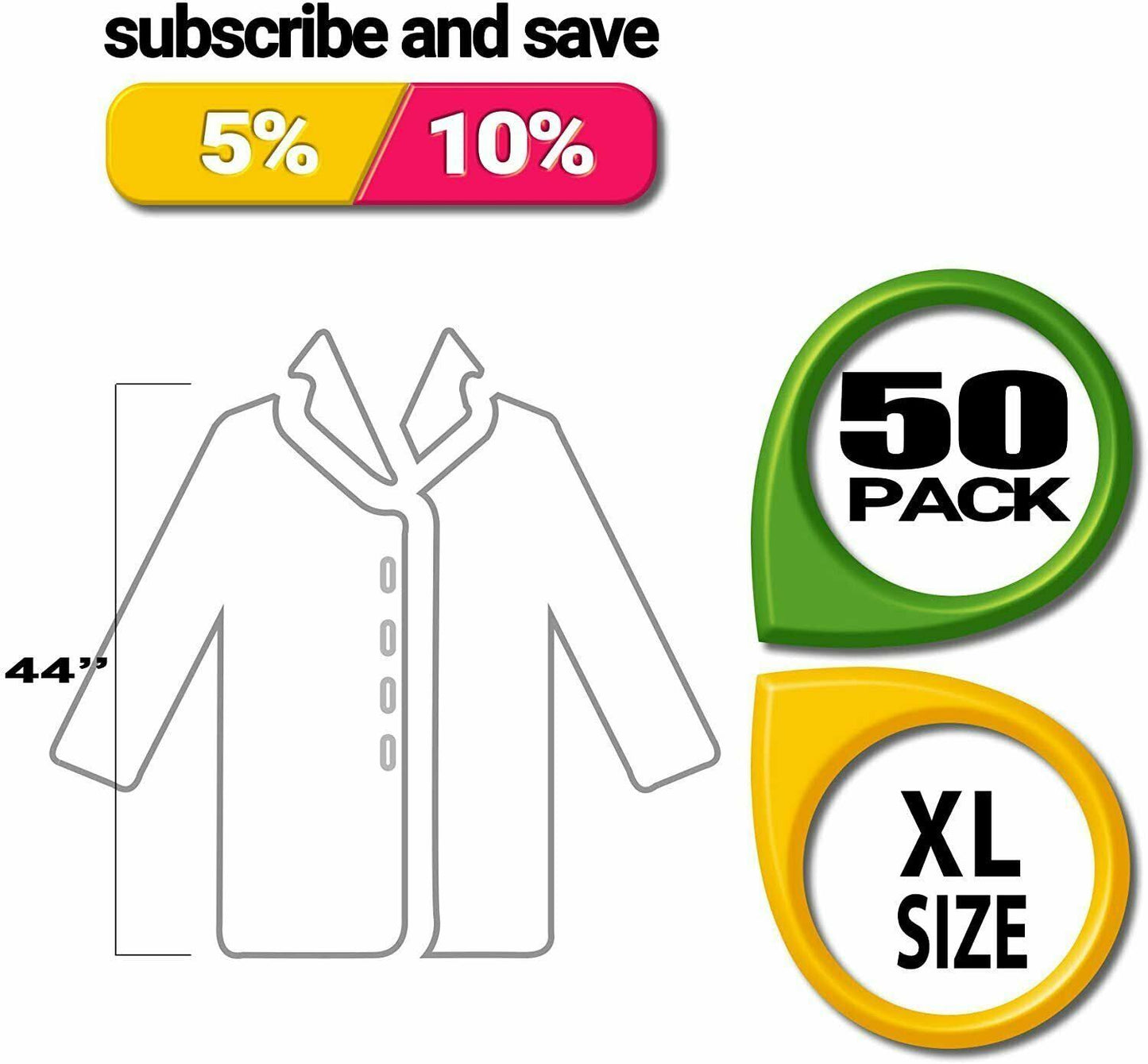 50 Pack White Disposable Polypropylene Lab Coats X-Large R760