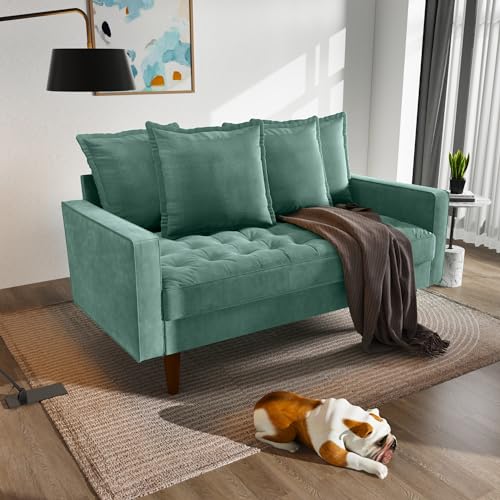 Mid-Century Modern Velvet Loveseat Sofa 58 Inch Aqua Turquoise P314829