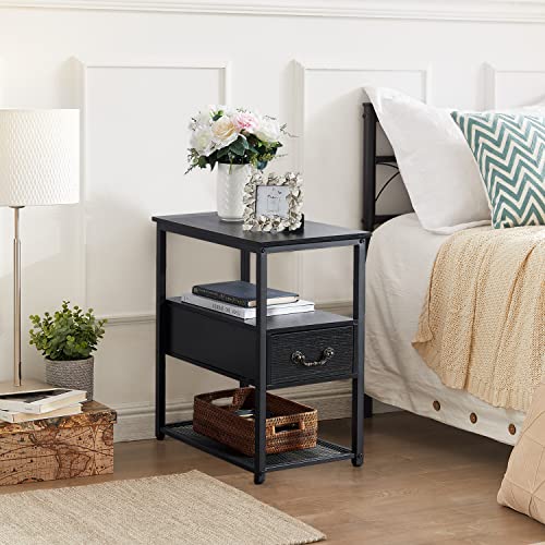 VECELO Tall End Side Table with Storage Shelf, Black G15796