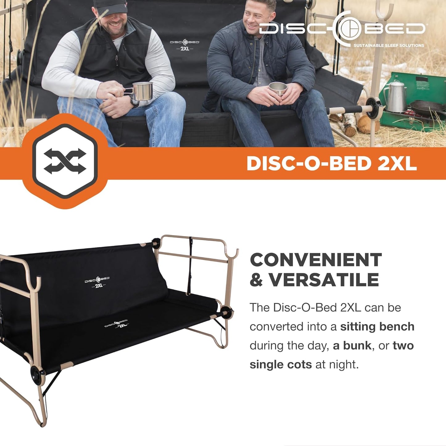 Outdoor Convertible 2 Person Camping Cot with Side Organizers B171