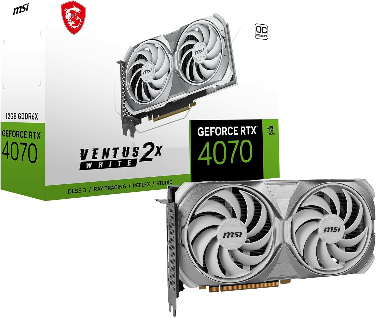 MSI Gaming GeForce RTX 4070 12GB GDRR6X Extreme Clock: 2520 MHz 192-Bit HDMI/DP Nvlink TORX Fan 4.0 Ada Lovelace Architecture Graphics Card (RTX 4070 VENTUS 2X WHITE 12G OC)