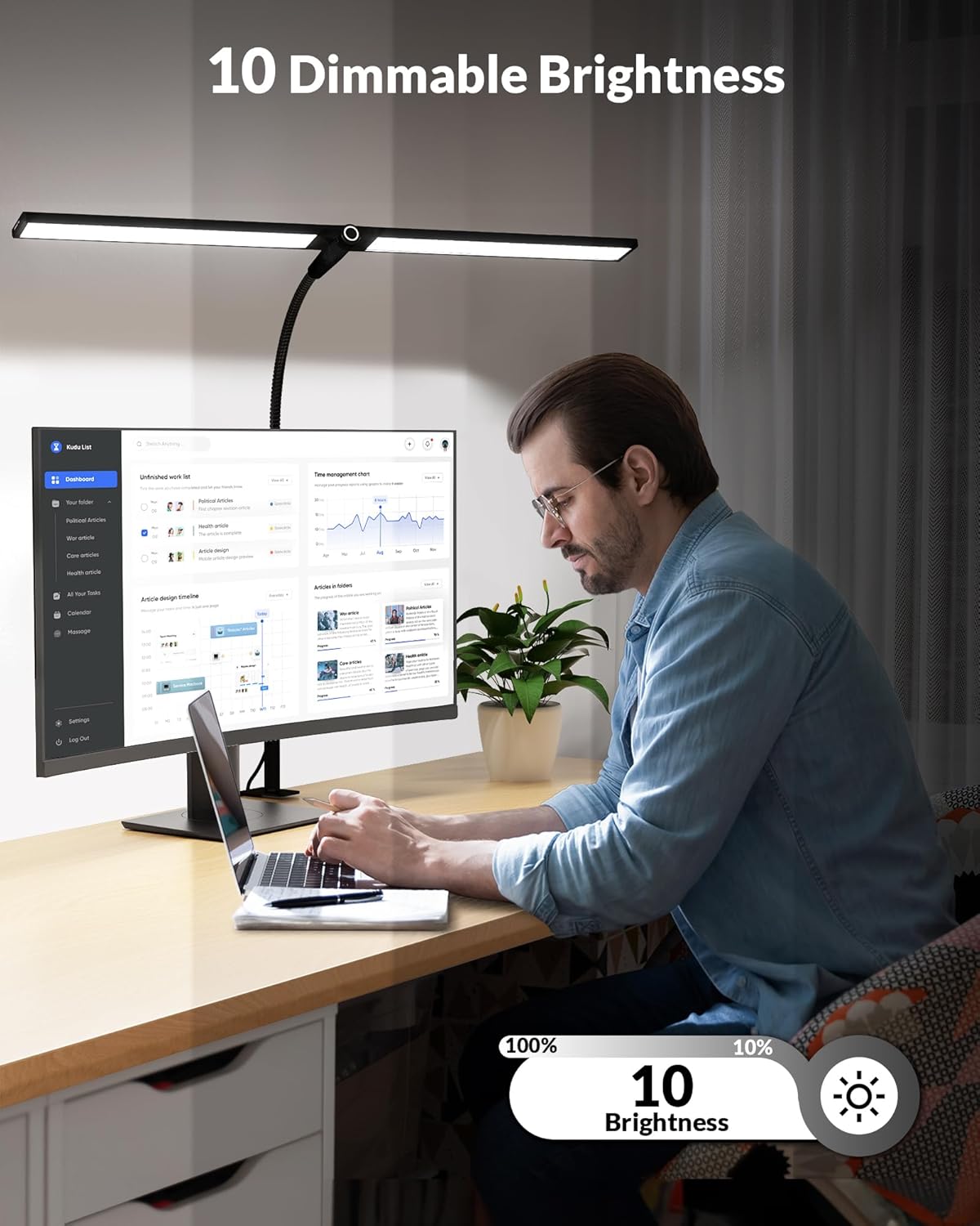Double Head LED Desk Lamp with Clamp for Home Office, Black V65297