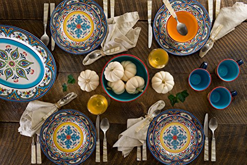 Euro Ceramica Zanzibar 16 Piece Dinnerware Set, Service for 4, Blue and Yellow L9181