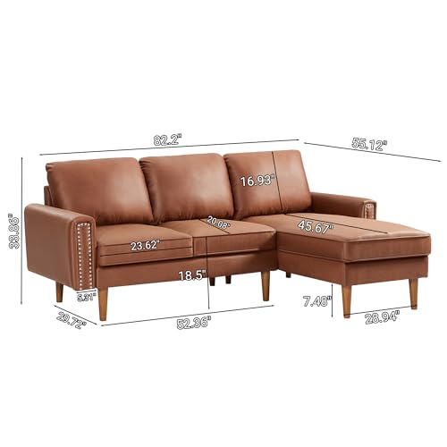 Setawix Convertible Sectional Sofa with Reversible Chaise, Suede Fabric, Brown B181740