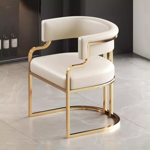 Leather Modern Tub Chair Upholstered Armchair for Living Room,Dining Room Chairs Guest Chairs for Reception Single Sofa Chair with Golden Metal Legs(White)