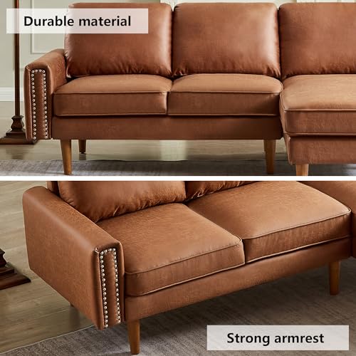 Setawix Convertible Sectional Sofa with Reversible Chaise, Suede Fabric, Brown B181740