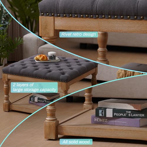 Square Ottoman Coffee Table with Storage Shelf and Solid Wood Legs K655