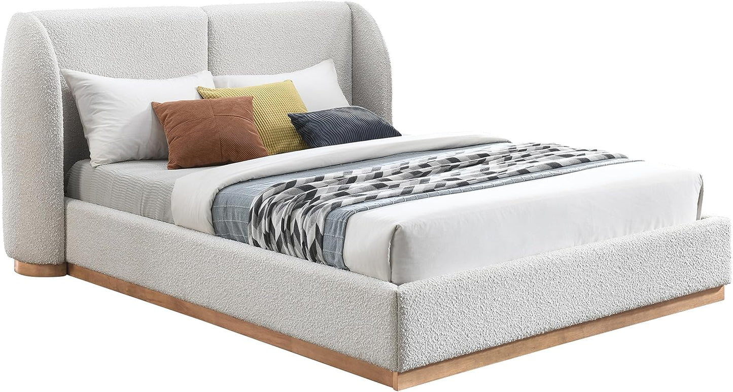 Meridian Furniture Jardin Art Deco Full Bed in Cream Boucle Fabric T908411