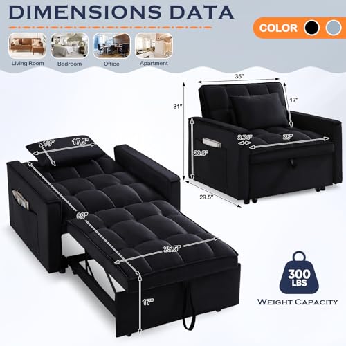 Velvet Tufted 3 in 1 Convertible Sleeper Sofa Bed with Adjustable Backrest, Grey G74205