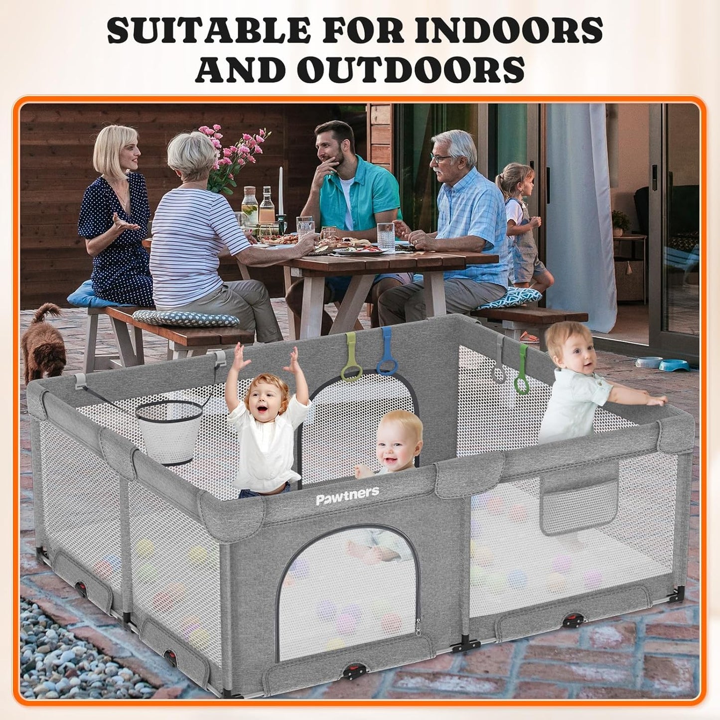 Foldable Playpen for Babies and Toddlers with Ocean Ball and Handles A191830