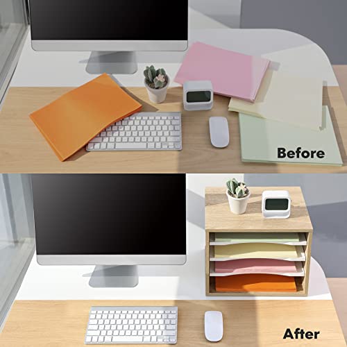 FITUEYES Wood 4-Tier Paper Sorter Organizer, Desktop File Holder, Light Wood M505