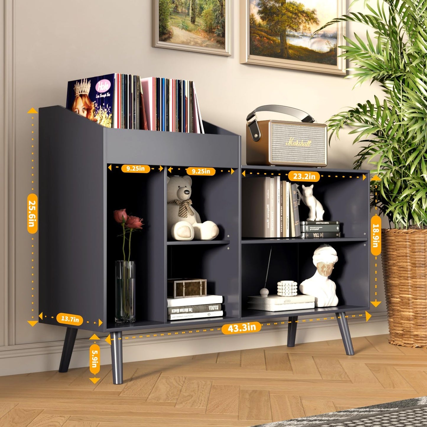Record Player Stand with Vinyl Record Storage, Black S8124