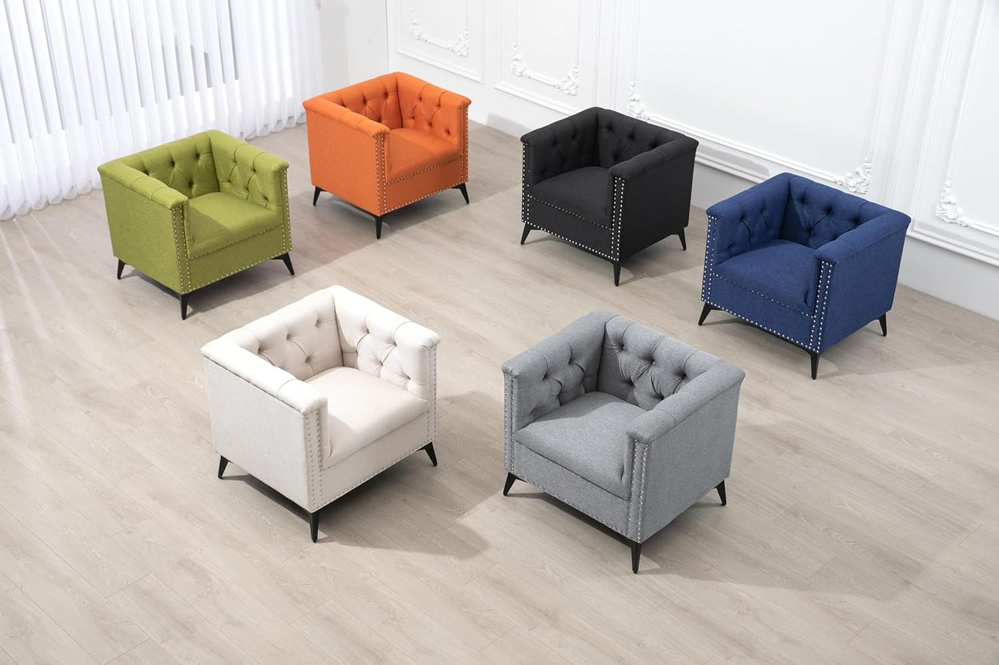 Accent Chair with Linen Fabric for Living Room Bedroom Office (Blue) Q335763