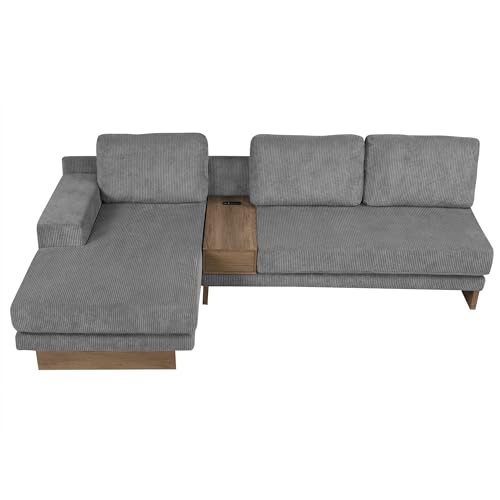 L-Shaped Sectional Sofa with USB Ports and Storage, Grey A35820