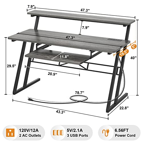 armocity 47'' Music Studio Desk with Power Outlet, Oak A720