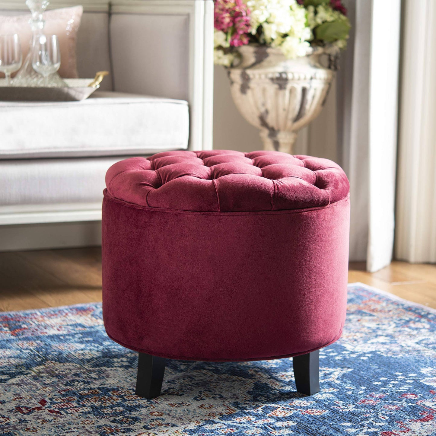 Safavieh Amelia Red Velvet Tufted Storage Ottoman N6567