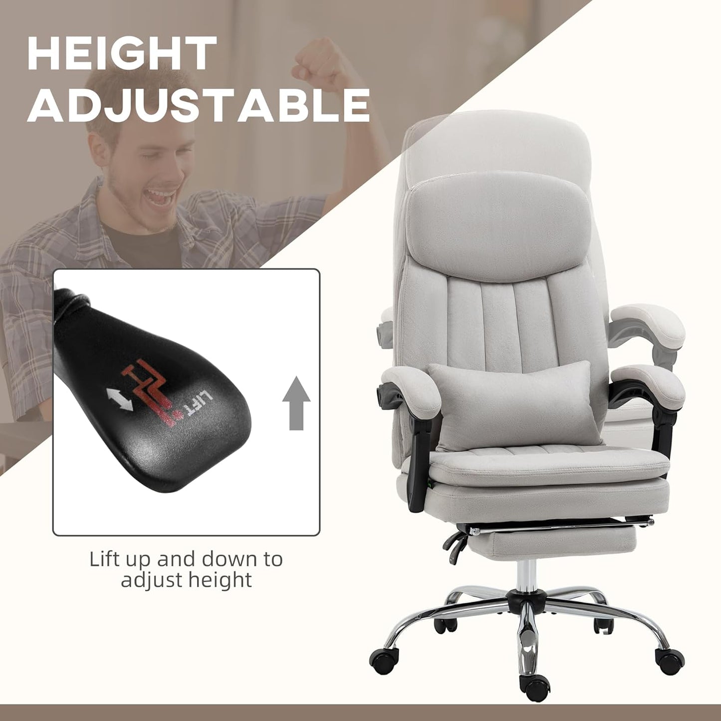 Executive Massage Office Chair Swivel Reclining PU Leather with Lumbar Support, Light Gray P303