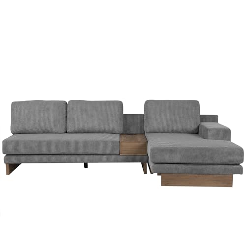 L-Shaped Sectional Sofa with USB Ports and Storage, Grey A35820