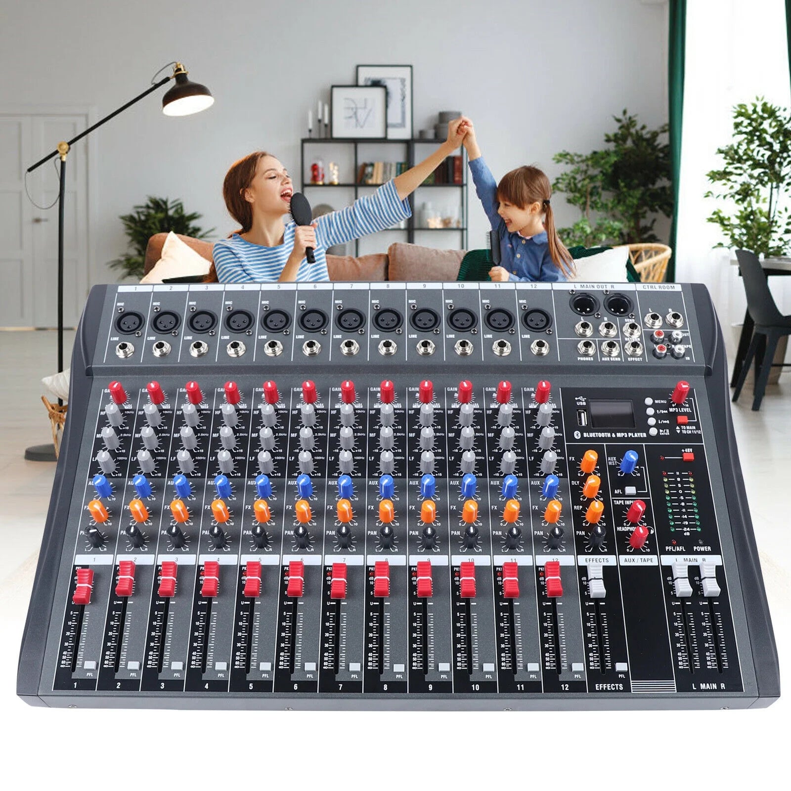 Fichiouy Pro 12Channel Audio Mixer Bluetooth USB DJ Sound Mixing Console Amplifier for Studio KTV