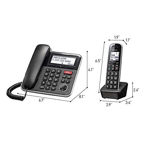 Panasonic Expandable Corded/Cordless Phone System with Answering Machine – 2 Handsets, KX-TGB852B (Black) T249