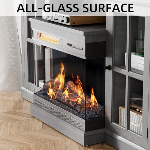 YESHOMY Glass Fireplace TV Stand for TVs up to 65", Gray C701