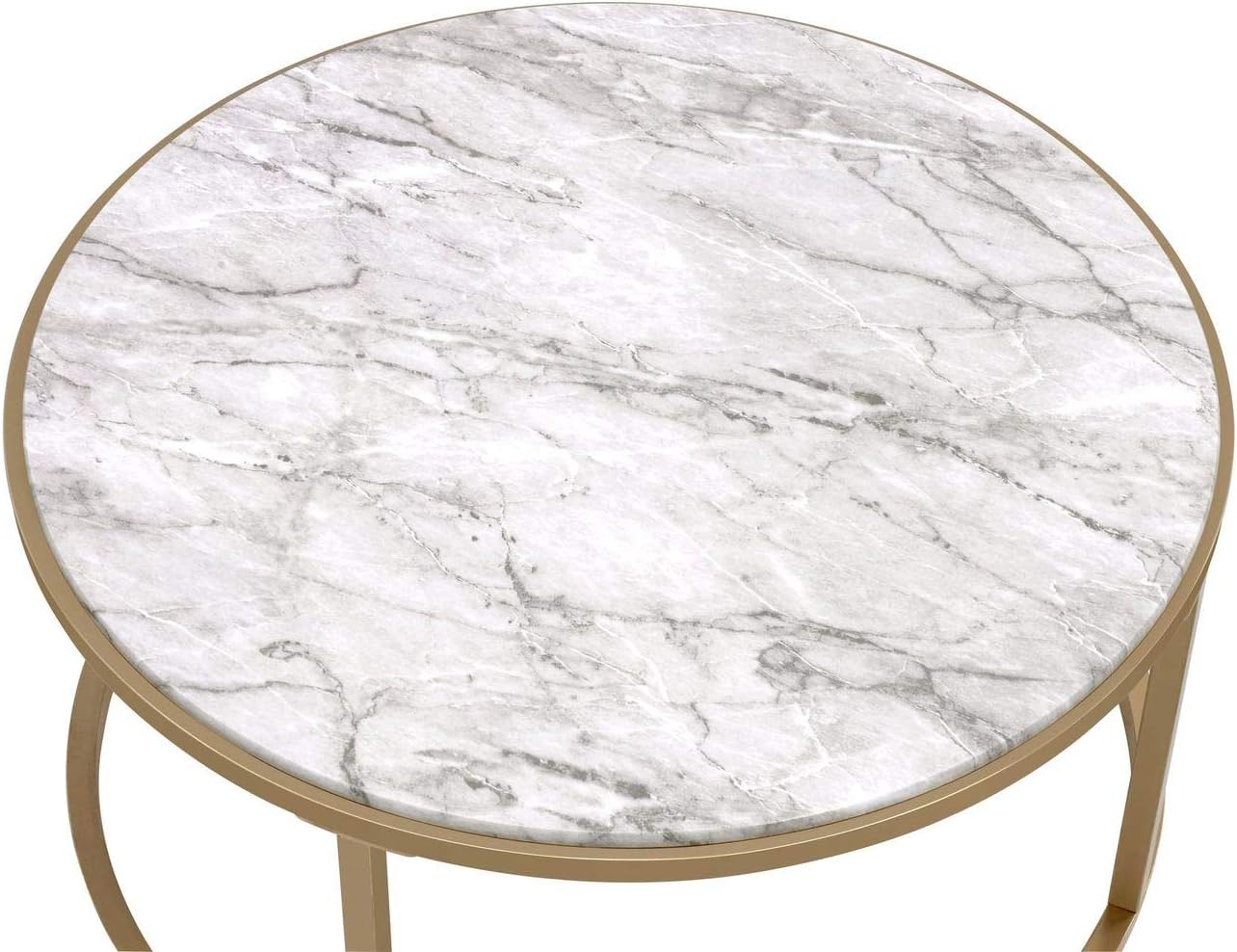 Knocbel Modern Nesting Coffee Table Set of 2, Faux Marble & Glass Top, Gold Metal Frame W86607