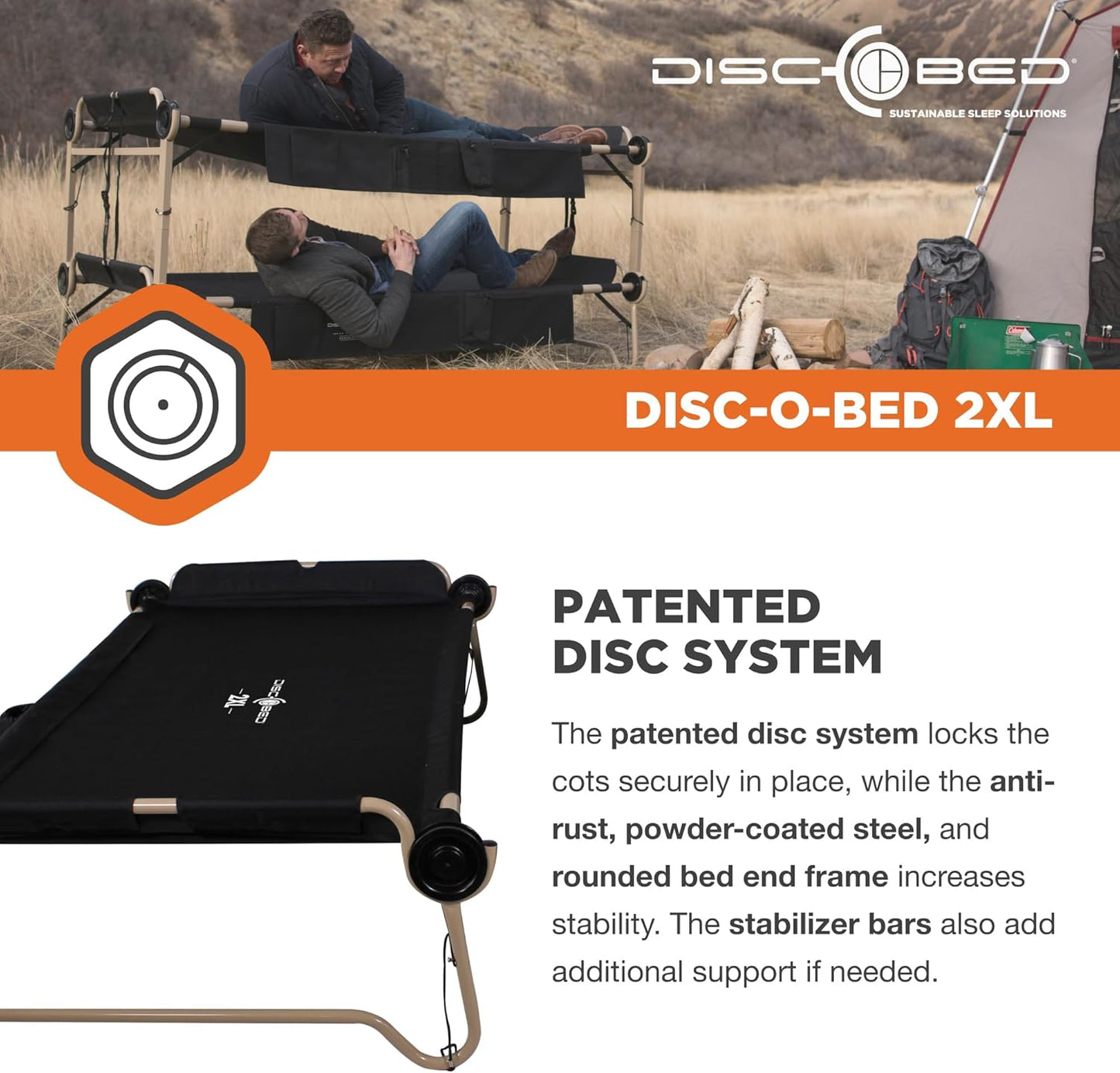 Outdoor Convertible 2 Person Camping Cot with Side Organizers B171