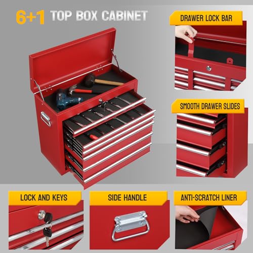 TUFFIOM 5-Drawer Rolling Tool Chest Storage Cabinet with Wheels, Red & Black Y5791