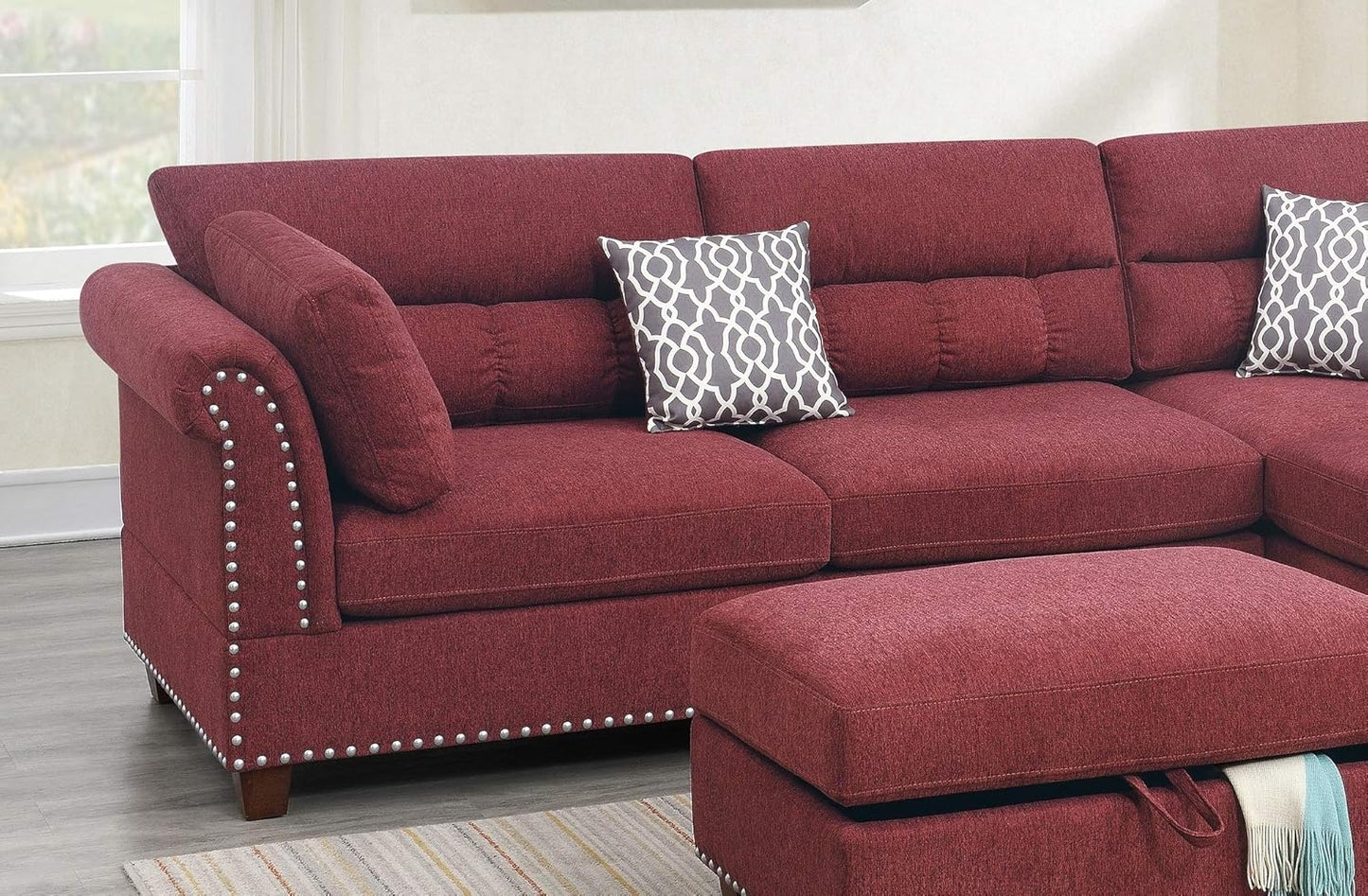 Red Velvet Sectional Sofa D28379