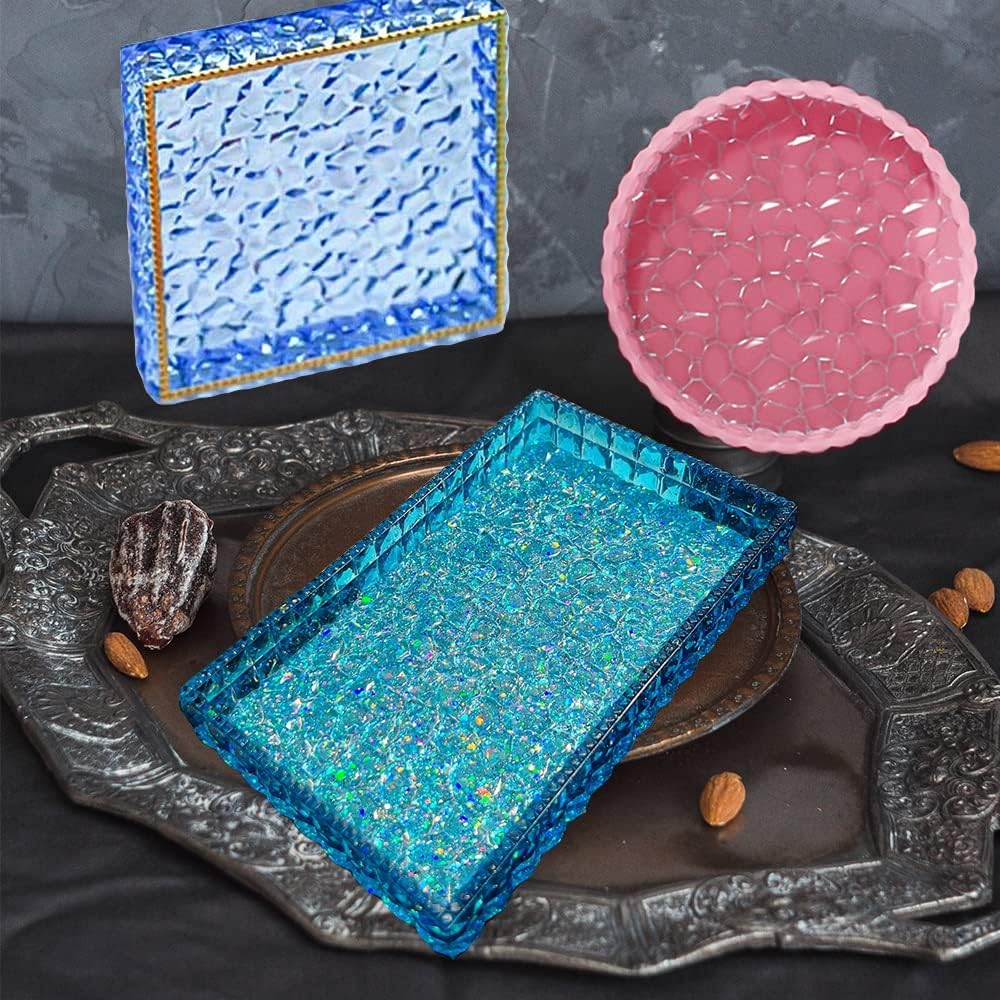 3PCS Diamond Resin Tray Mold with Edges, Silicone Mold for Epoxy Casting G74083