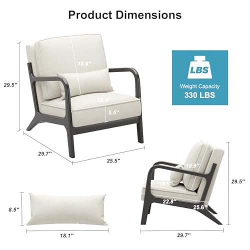 Belffin Accent Chair Mid-Century Linen Upholstered Armchair Light Grey E604