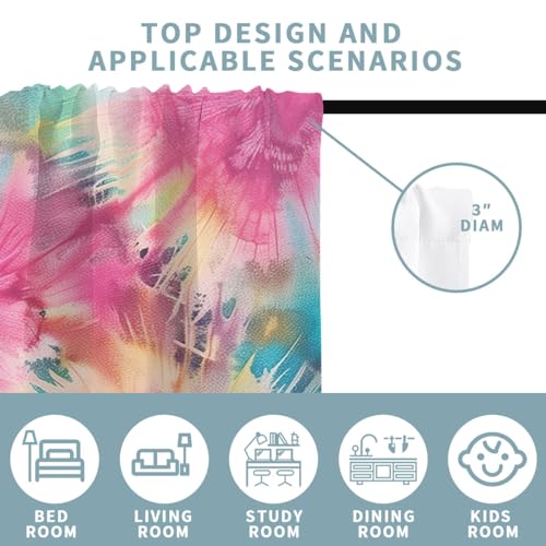 Tie Dye Blackout Curtains for Kids Boho Rainbow Rod Pocket Drapes 42 x 45 Inch K1712