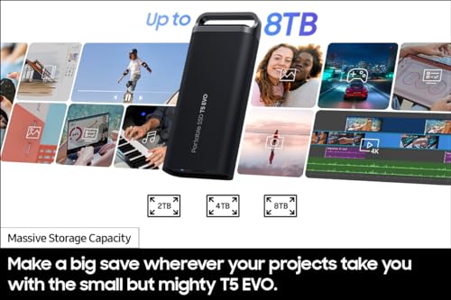 SAMSUNG T5 EVO Portable SSD 2TB, USB 3.2 Gen 1, Black B997552