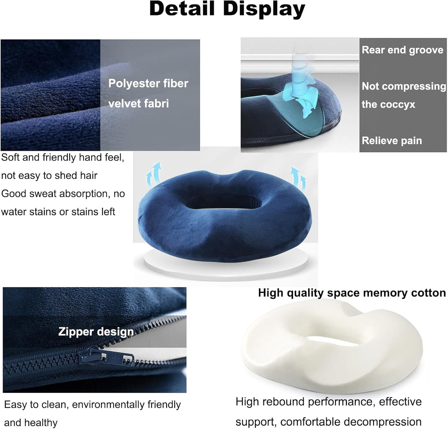 Donut Pillow Hemorrhoid Seat Cushion Memory Foam for Office Chair R38868