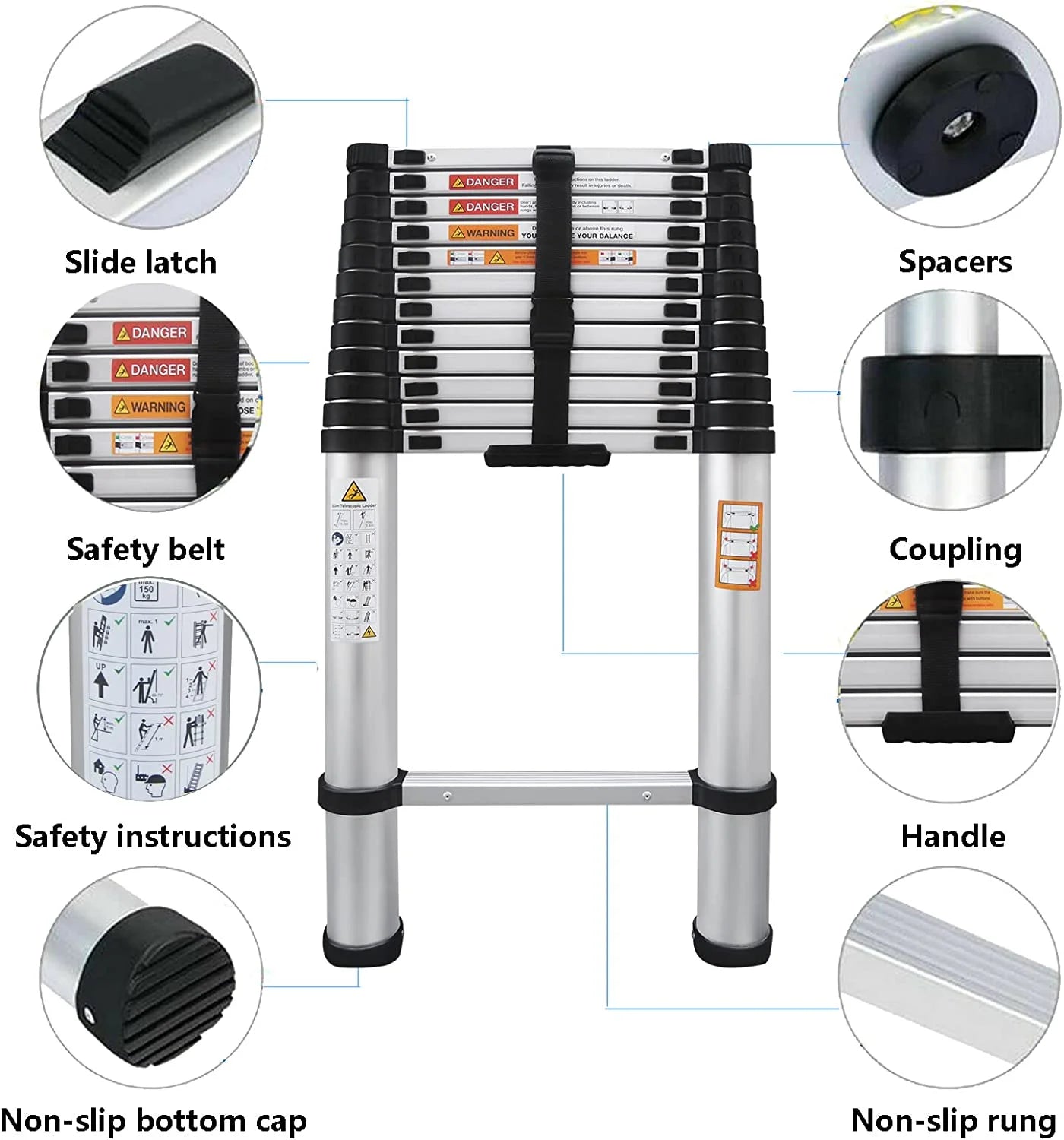 Telescoping Ladder 12FT Aluminum Collapsible Extension Ladder D29435