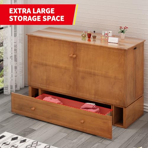 MUZZ Queen Murphy Bed with Charging Station, Foldable Foam Mattress, Cherry R606729