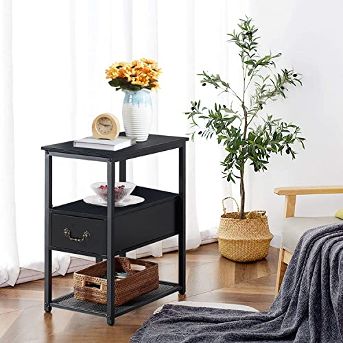 VECELO Tall End Side Table with Storage Shelf, Black G15796