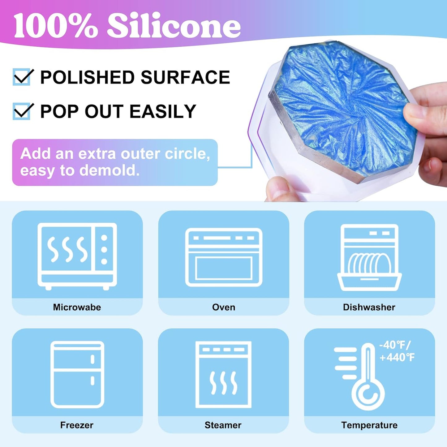 LET'S RESIN 18 Pcs Silicone Coaster Molds for Epoxy Resin, Round Square Octagon Q806