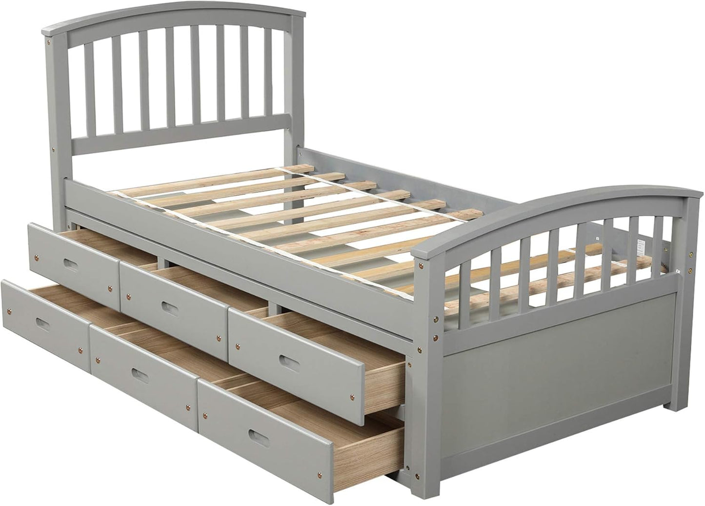 Harper & Bright Designs Twin Size Solid Wood Platform Storage Bed with 6 Drawers M555906