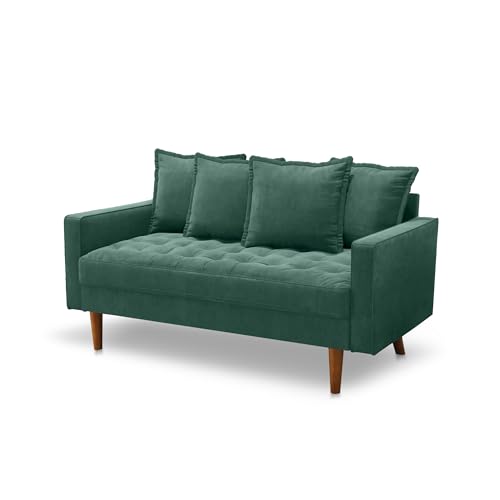 Mid-Century Modern Velvet Loveseat Sofa 58 Inch Aqua Turquoise P314829
