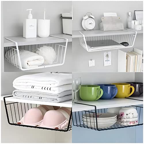 2 Piece Under Shelf Hanging Storage Basket, Metal Organizer for Kitchen Cabinet (Black) Q821