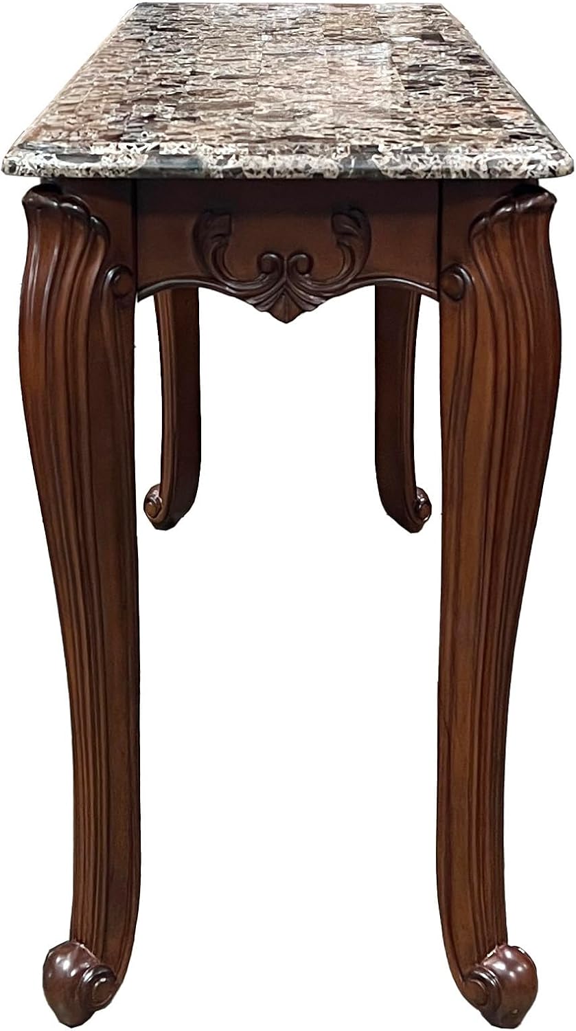 Acme Nayla Marble Rectangular Sofa Table with Floral Legs Q1283