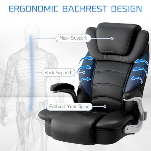Big and Tall Office Chair 400lb Wide Seat High Back Leather Executive with Flip-up Arms P130