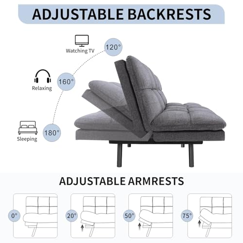 MUUEGM Memory Foam Futon Sofa Bed Convertible, Black Faux Leather M20306