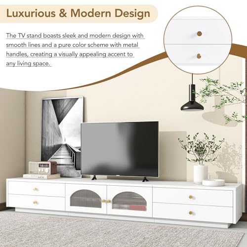 Luxury Minimalism TV Stand 85" with Storage Shelves, Black C659