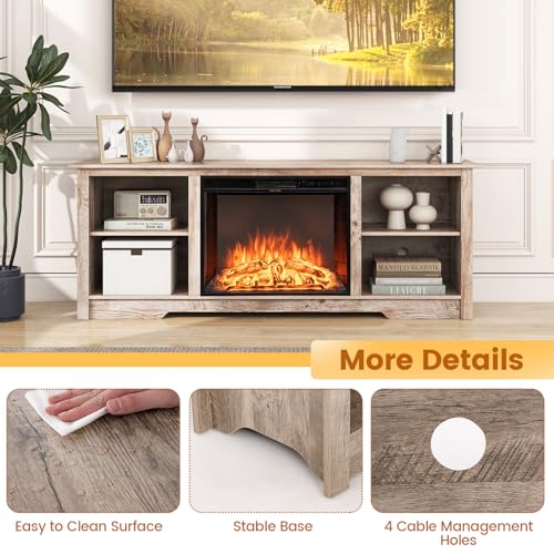 COSTWAY Electric Fireplace TV Stand for TVs up to 75 Inches, 1500W Heater, Black B106