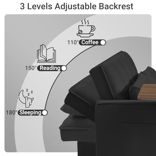 3 in 1 Convertible Sleeper Sofa Bed Futon Loveseat with Pillows, Black E19326