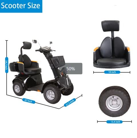 4 Wheels 3-Speed Electric Mobility Scooter for Adults and Seniors, Black R1598