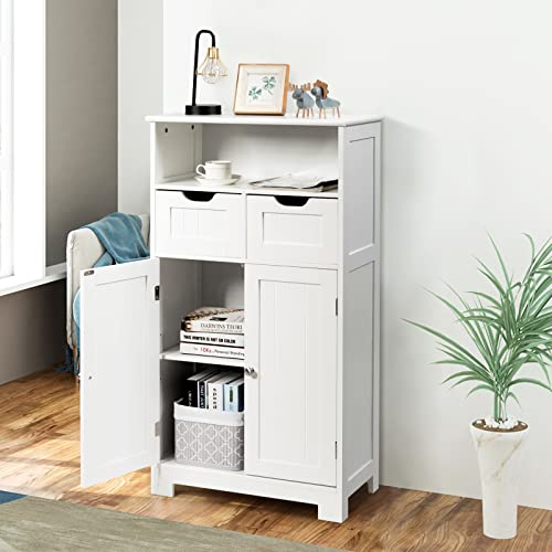 Bathroom Storage Cabinet with 2 Drawers and Adjustable Shelf, Black A9099