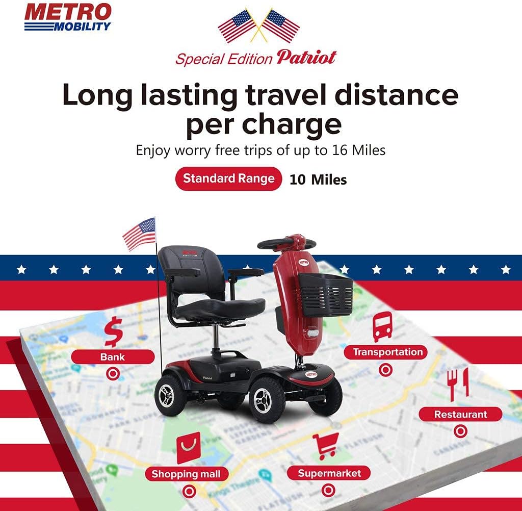Metro Mobility 4 Wheel Powered Mobility Scooter for Seniors, 300 lbs Capacity, Red H3207